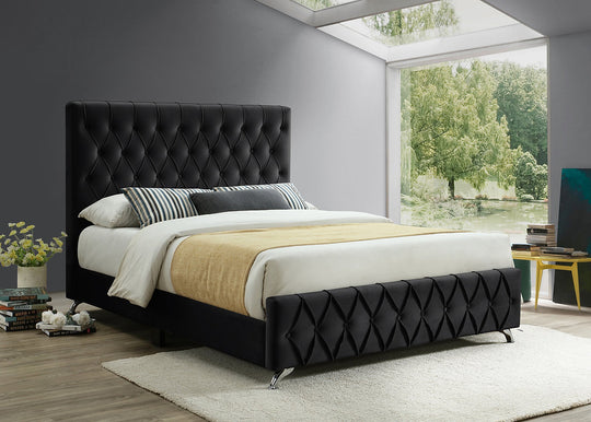 Celestia Velvet Bed with Diamond Pattern - Furniture Depot