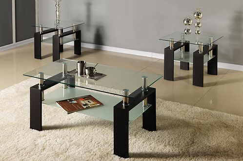 Espresso Mirage Glass 3PC Coffee Table Collection
