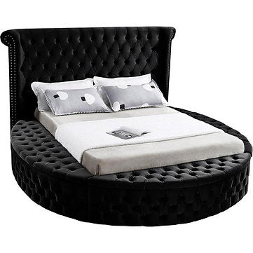 Mirabella Black Velvet Platform Bed w/ Storage Drawers (Queen/King) - Furniture Depot