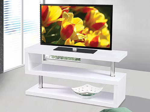 LuxeEdge Gloss White Chrome TV Stand