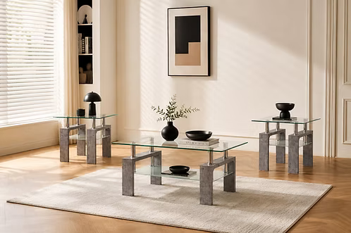 Arkon Grey Marble Glass Coffee Table Collection