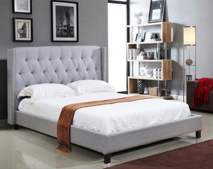 Calyx Platform Bed in Light Grey Linen - Furniture Depot