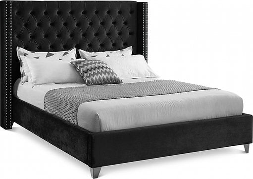 Juliet Velvet Platform Bed in Black - Furniture Depot