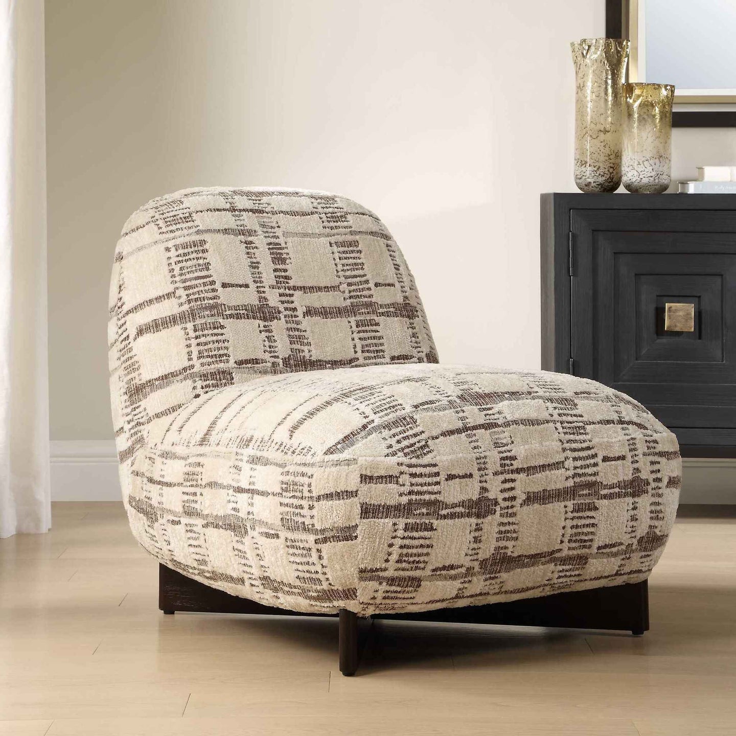 Evans - Modern Armless Accent Chair - Beige / Brown