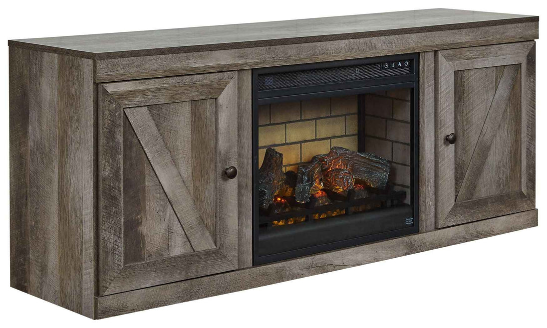 Wynnlow - TV Stand With Faux Firebrick Fireplace Insert - Gray