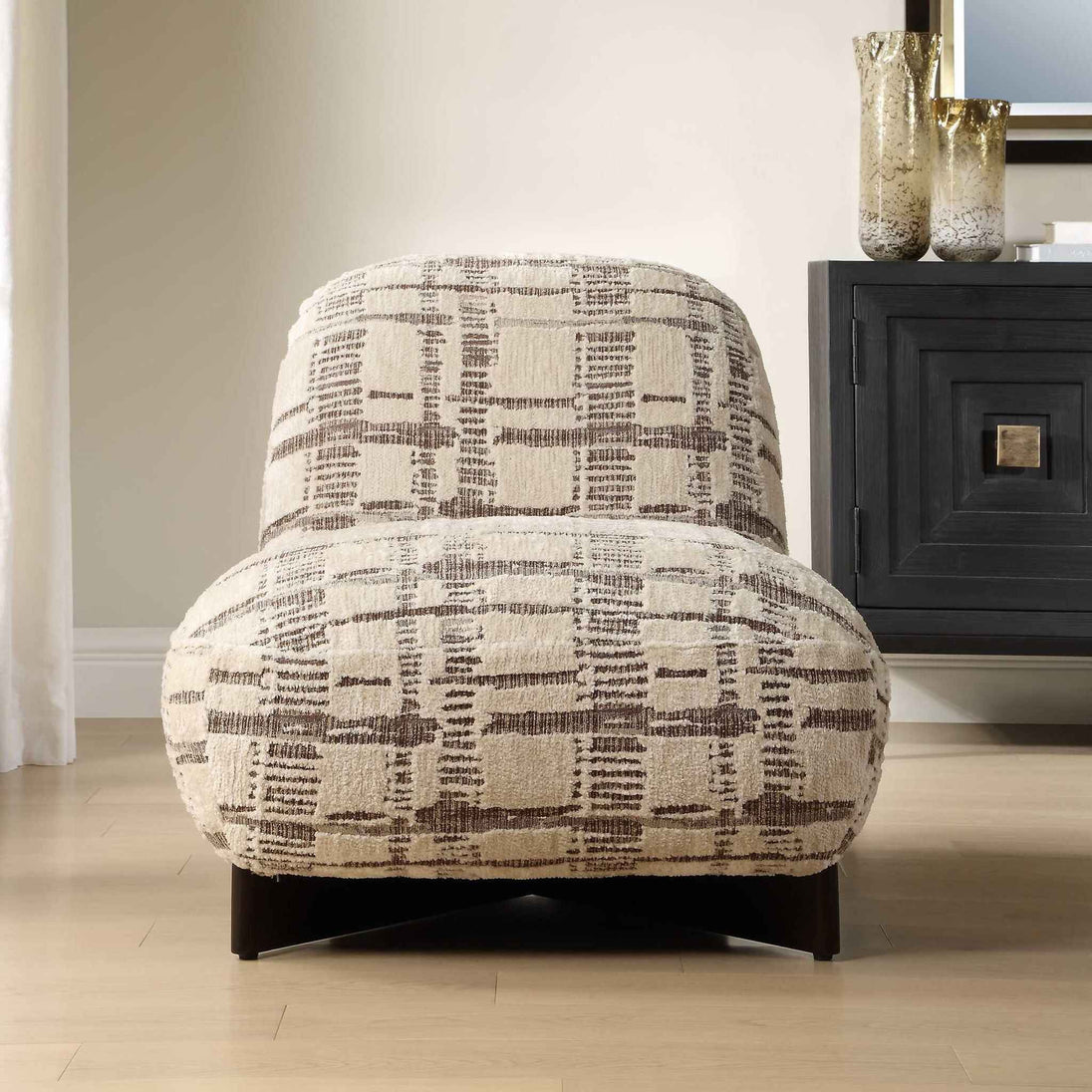 Evans - Modern Armless Accent Chair - Beige / Brown