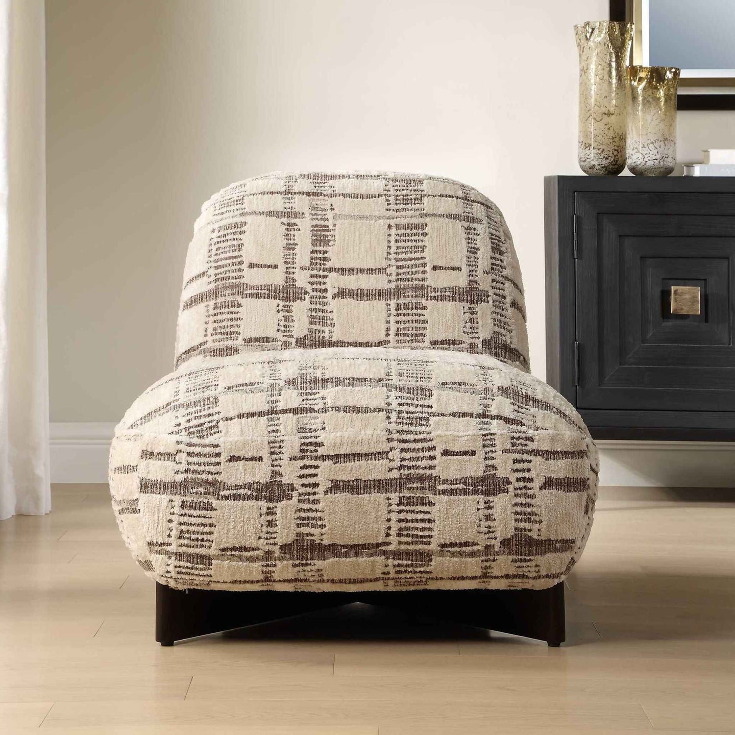 Evans - Modern Armless Accent Chair - Beige / Brown