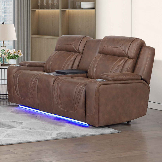 Carrow - Loveseat With Power Headrest, Footrest & Cooler, Massage, Stereo - Brown