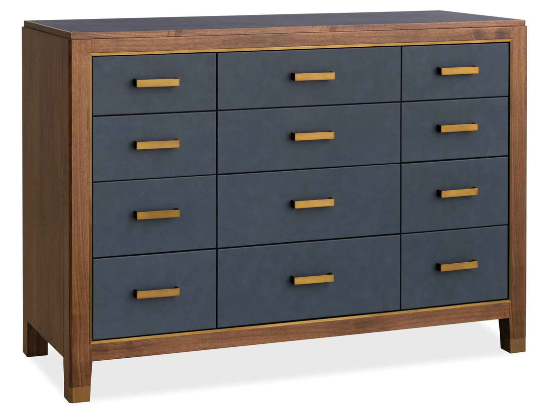 Melange - Geneva Accent Drawer Chest - Blue / Medium Walnut