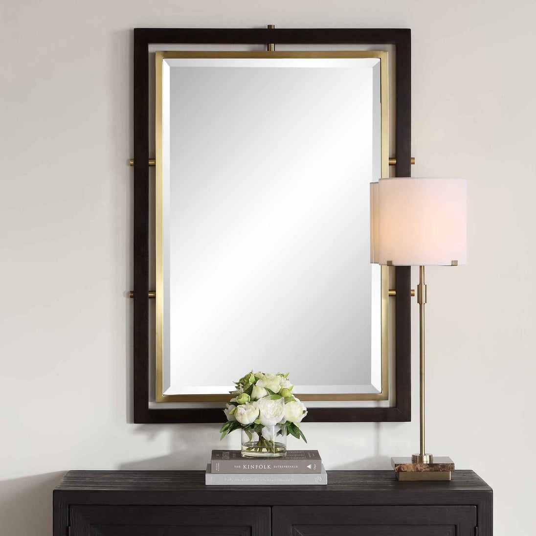 Bach - Rectangle Mirror - Walnut & Brass