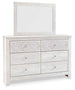 Paxberry - Dresser, Mirror - Medallion Drawer Pulls - Whitewash