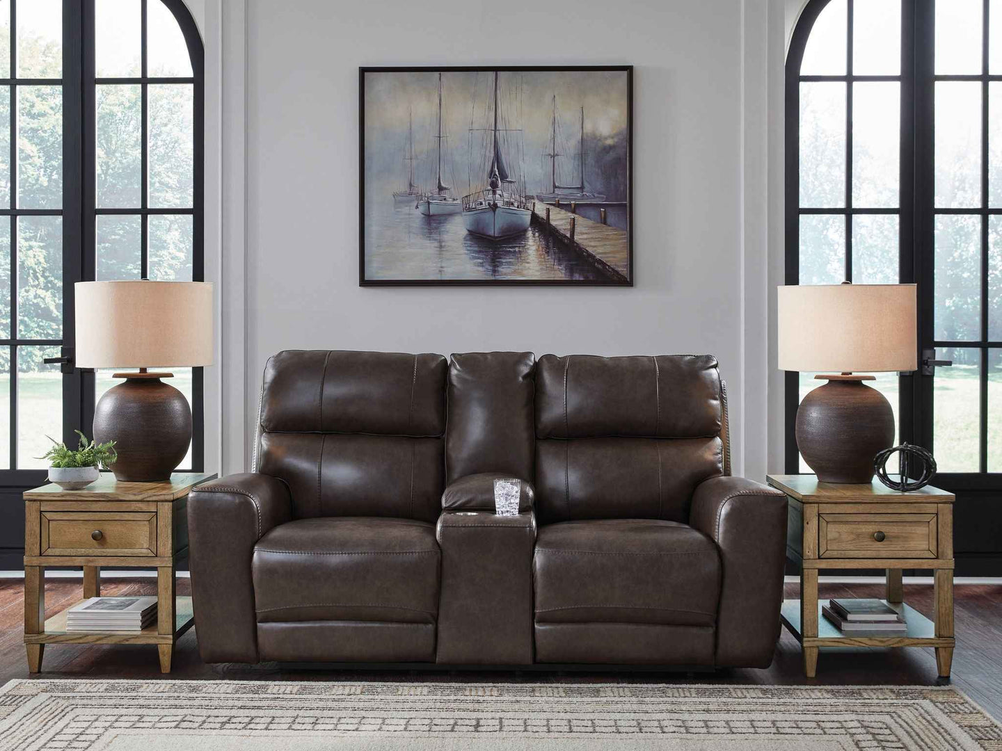Crossplex - Power Reclining Loveseat / Console / Adjustable Headrest - Smoke