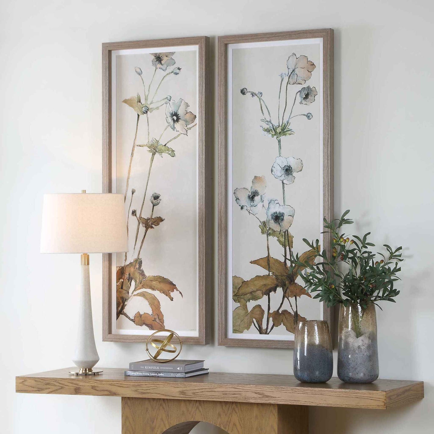 Garden - Study Framed Floral Prints (Set of 2) - Blue / Brown / Green / White