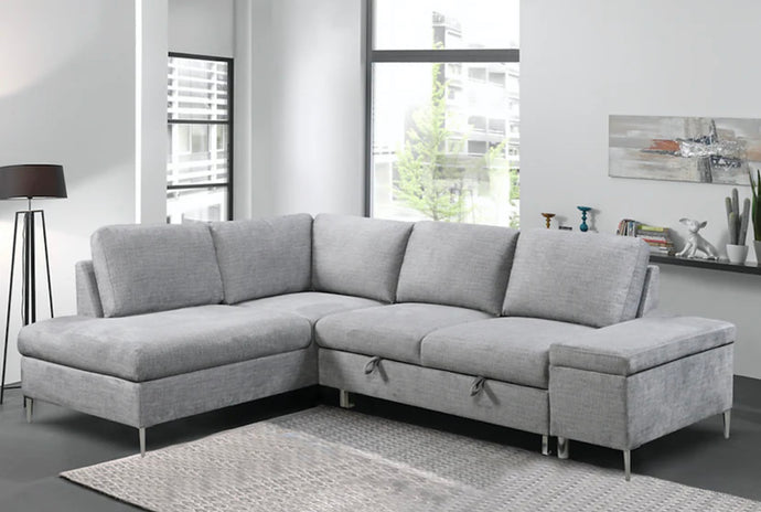 Walter 9022 Grey Fabric Sofa Bed Sectional w/ Storage Ottoman
