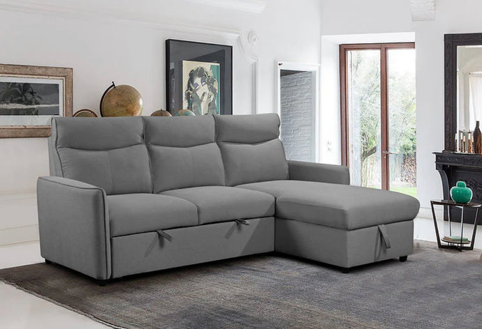 Cindy Grey Fabric Sofa Bed Reversible Sectional w/ Storage & Bed