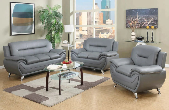 Baltes 3 - Piece Vegan Leather Living Room Set - Grey