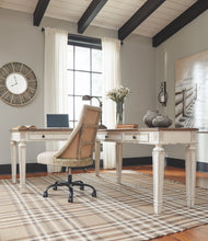 Load image into Gallery viewer, Realyn White / Brown 3 Pc. L Shaped Desk With Lift Top, Swivel Desk Chair