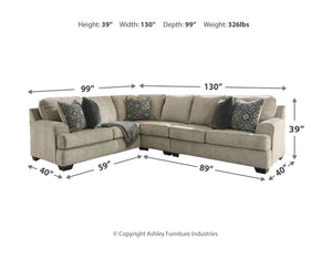 Bovarian Stone 4 Pc Sectional Right Arm Facing Loveseat w/ Ottoman