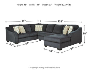 Eltmann Slate Right Arm Facing Chaise 3 Pc Sectional