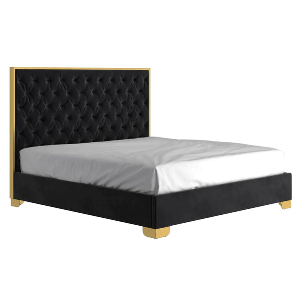 Lucille 78" King Bed in Black with Gold Detail - Furniture Depot