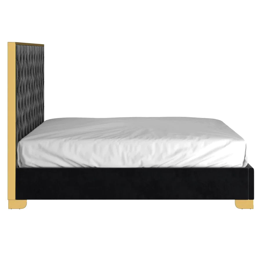 Lucille 78" King Bed in Black with Gold Detail - Furniture Depot