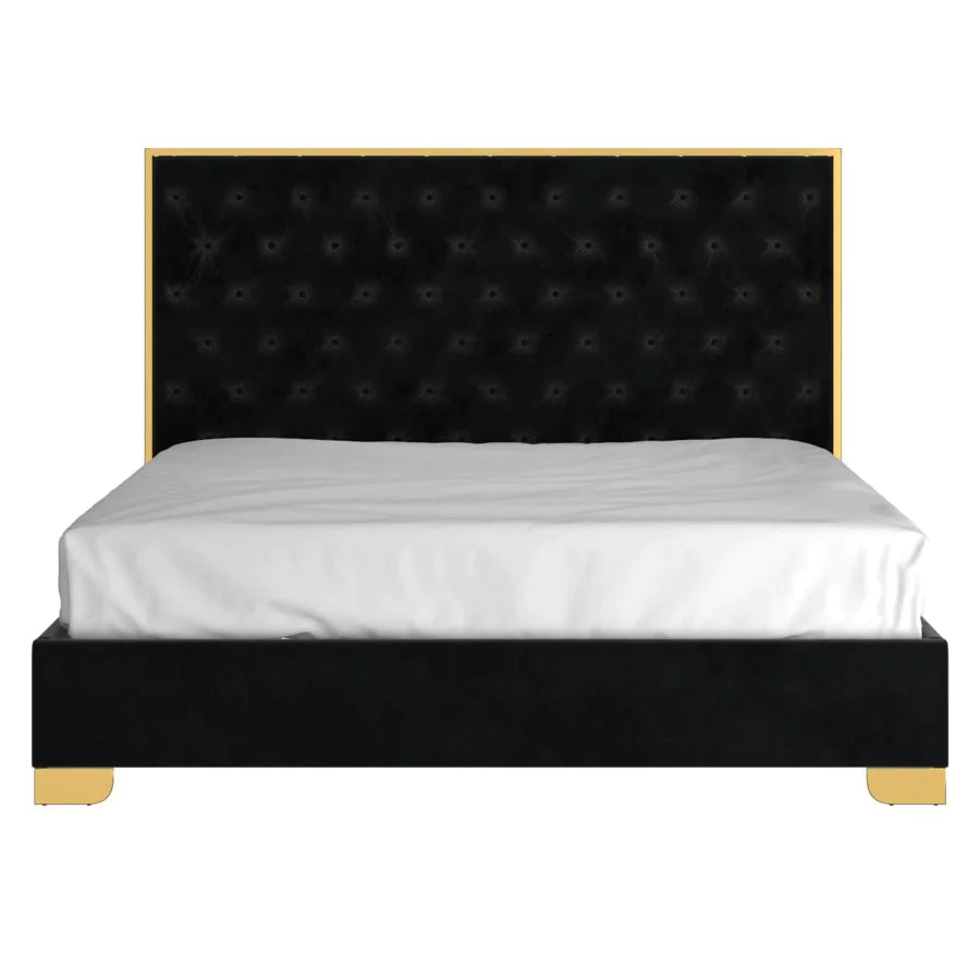 Lucille 78" King Bed in Black with Gold Detail - Furniture Depot