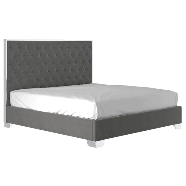 Lucille 78" King Bed in Grey with Silver Detail - Furniture Depot