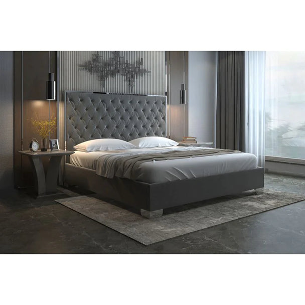 Lucille 78" King Bed in Grey with Silver Detail - Furniture Depot