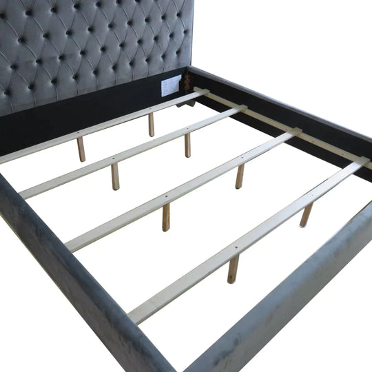 Lucille 78" King Bed in Grey with Silver Detail - Furniture Depot
