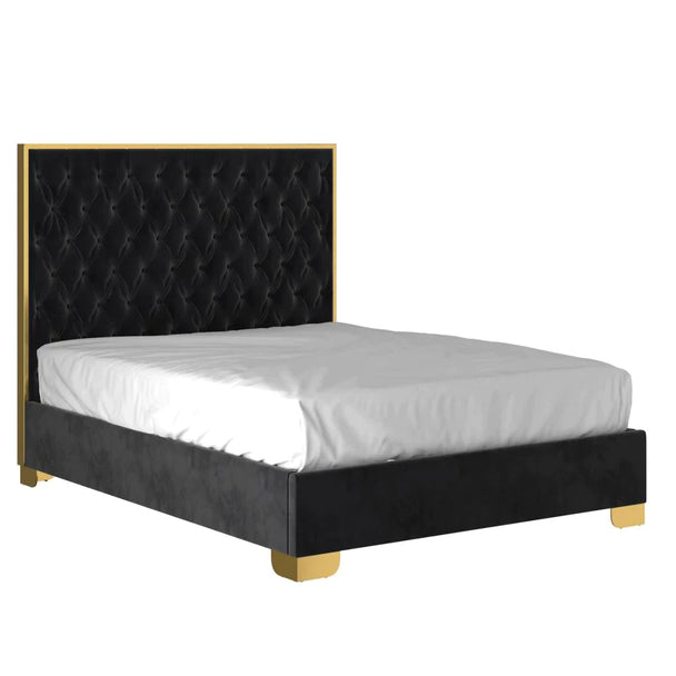 Lucille 60" Queen Bed in Black with Gold Detail - Furniture Depot