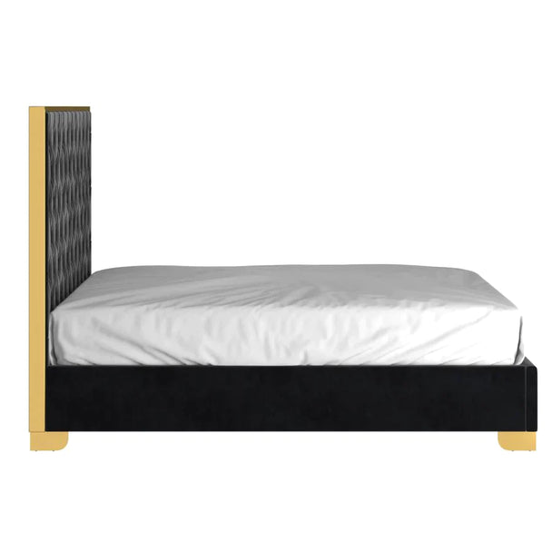 Lucille 60" Queen Bed in Black with Gold Detail - Furniture Depot