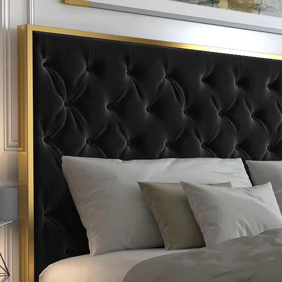 Lucille 60" Queen Bed in Black with Gold Detail - Furniture Depot