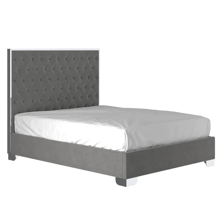 Lucille 60" Queen Bed in Grey with Silver Detail - Furniture Depot