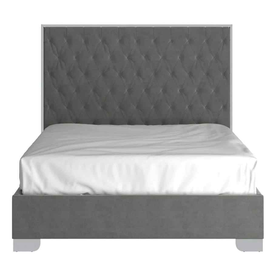 Lucille 60" Queen Bed in Grey with Silver Detail - Furniture Depot