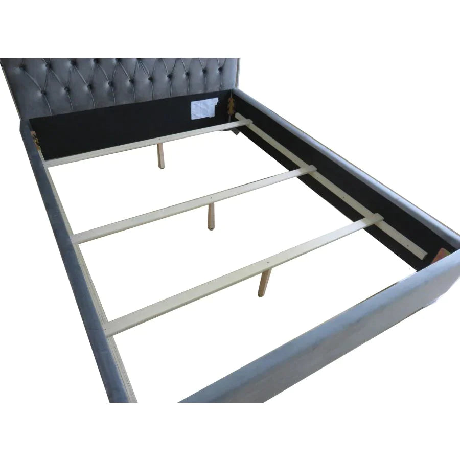 Lucille 60" Queen Bed in Grey with Silver Detail - Furniture Depot