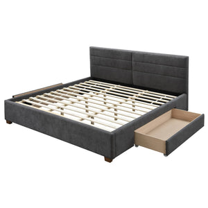 Emilio 78" King Platform Bed with Drawers in Charcoal - Furniture Depot