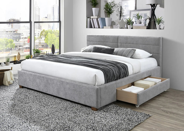 Emilio 78" King Platform Bed with Drawers in Light Grey - Furniture Depot