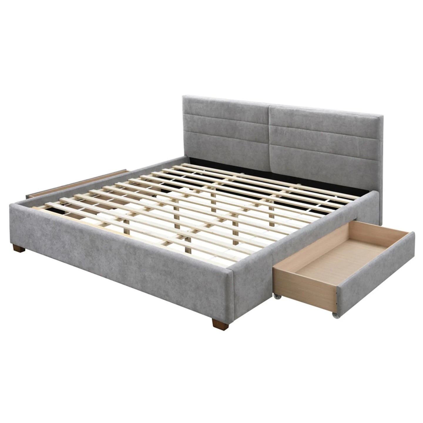 Emilio 78" King Platform Bed with Drawers in Light Grey - Furniture Depot