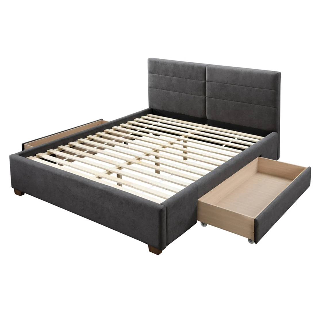 Emilio 60" Queen Platform Bed with Drawers in Charcoal - Furniture Depot