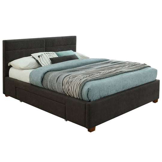 Emilio 60" Queen Platform Bed with Drawers in Charcoal - Furniture Depot