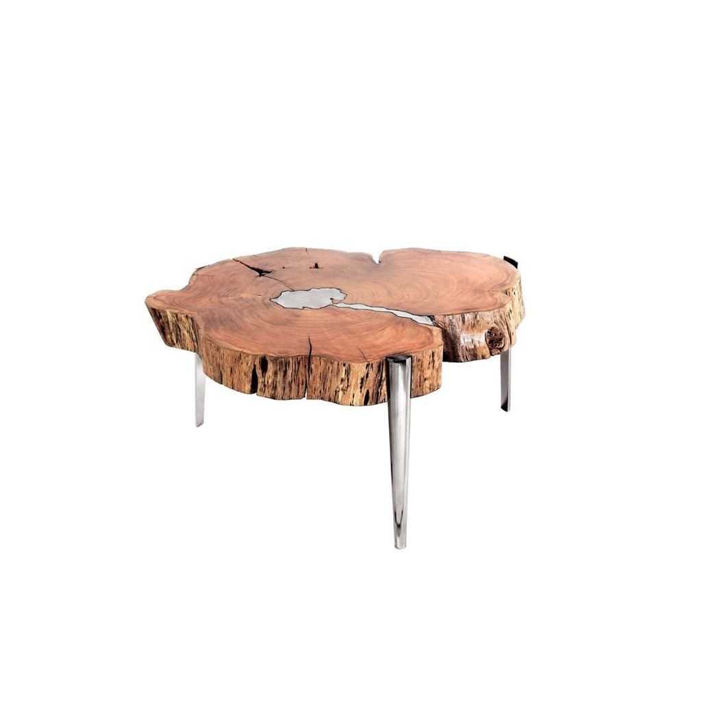 AKIS Coffee Table Natural Wood w/ Aluminum fill - Furniture Depot