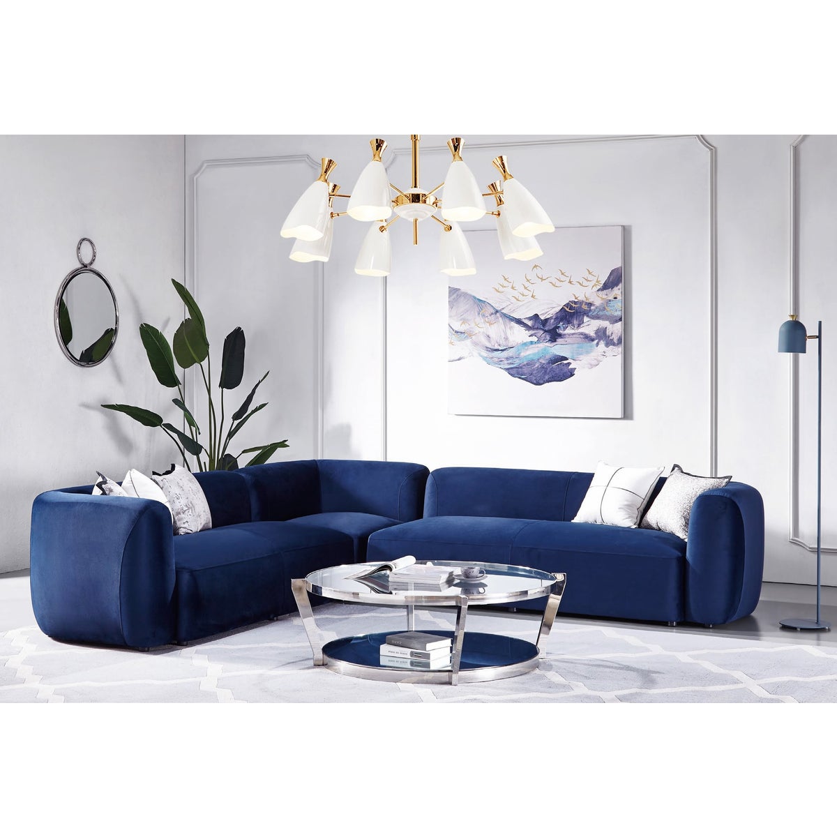 VERONA Sectional Sofa (Ink Blue Velvet) - Furniture Depot