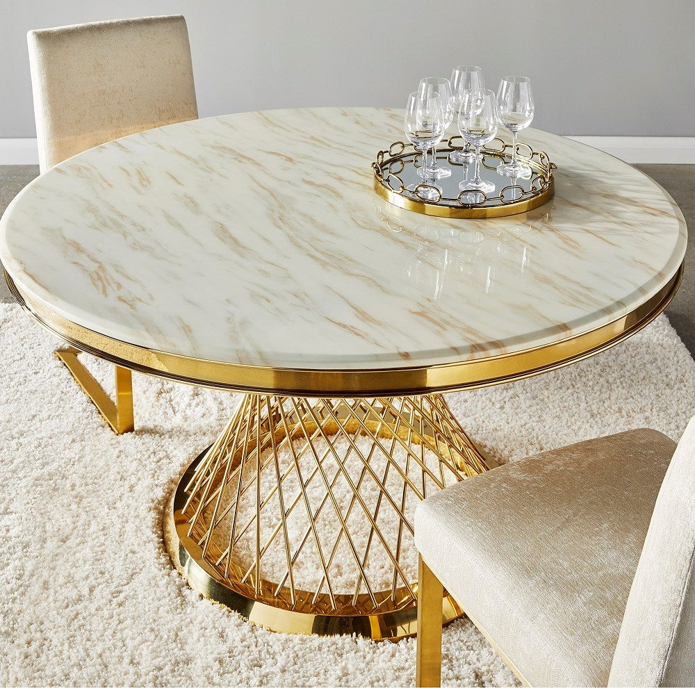 Bailey Gold Dining Table MARBLE TOP - Furniture Depot