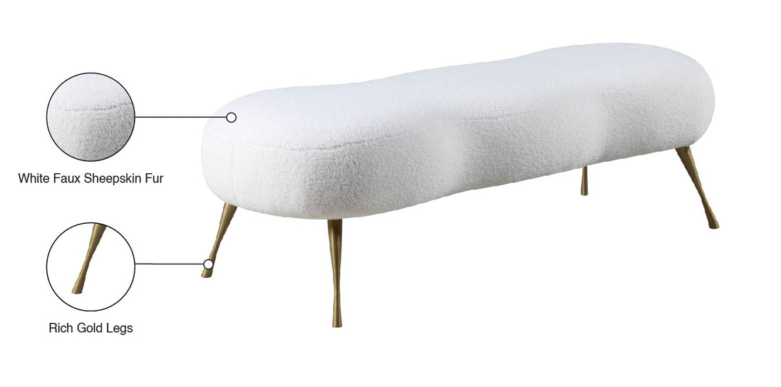 Nube White Faux Sheepskin Fur Bench - Furniture Depot