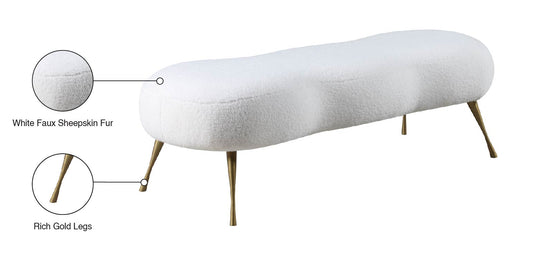 Nube White Faux Sheepskin Fur Bench - Furniture Depot