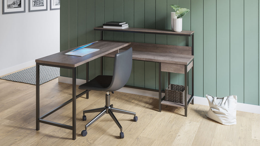 Dorrinson Two tone 2 Pc. L desk With Storage, Swivel Desk Chair