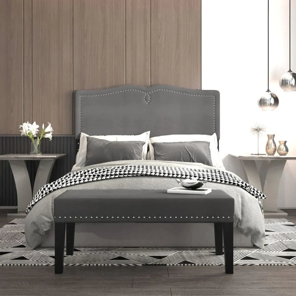 Aurora Double/Queen Adjustable Height Headboard with Bench in Grey - Furniture Depot