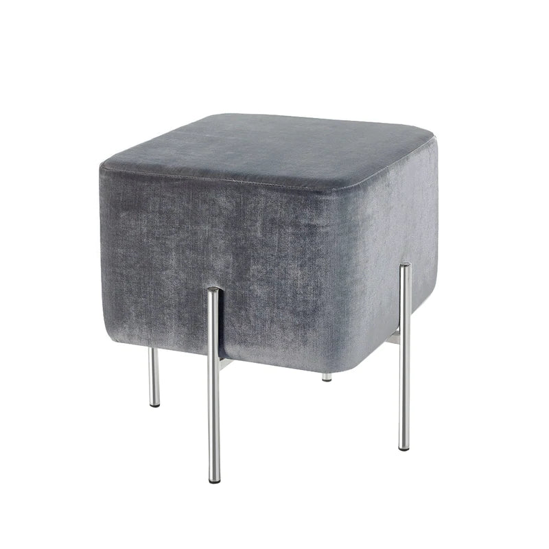 Kube Charcoal Velvet Ottoman S - Furniture Depot