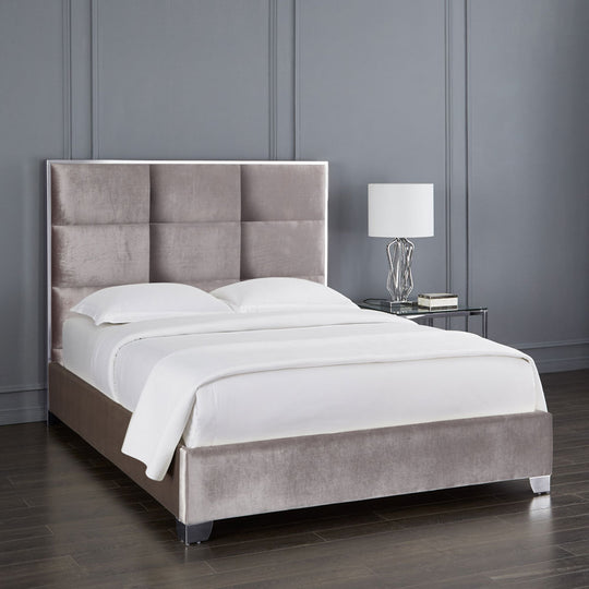 Blair Grey Velvet Bed (Queen size) - Furniture Depot