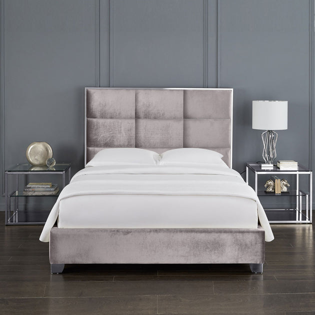 Blair Grey Velvet Bed (Queen size) - Furniture Depot